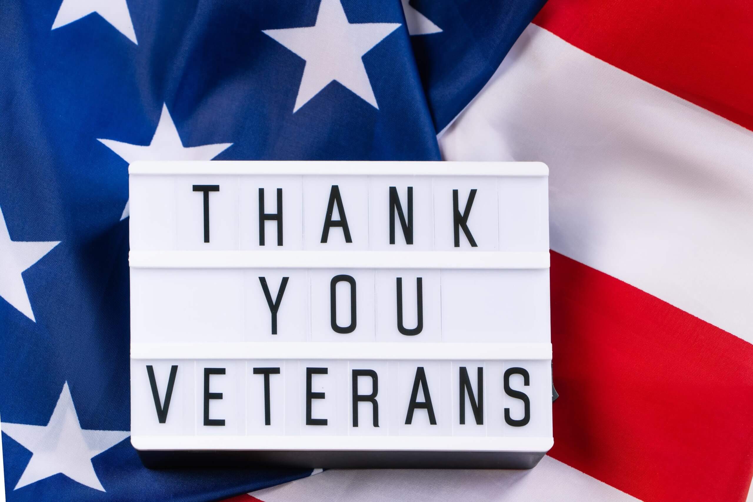 American flag and inscription Thank you veterans on a white background.